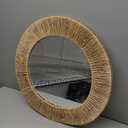 24 Inch Natural Jute Mirror, Wall Mounted Round Mirror with Metal Frame, Wall Decor Rustic Farmhouse Boho Decor Accent for Bathroom, Bedroom, Living Room, or Entryway