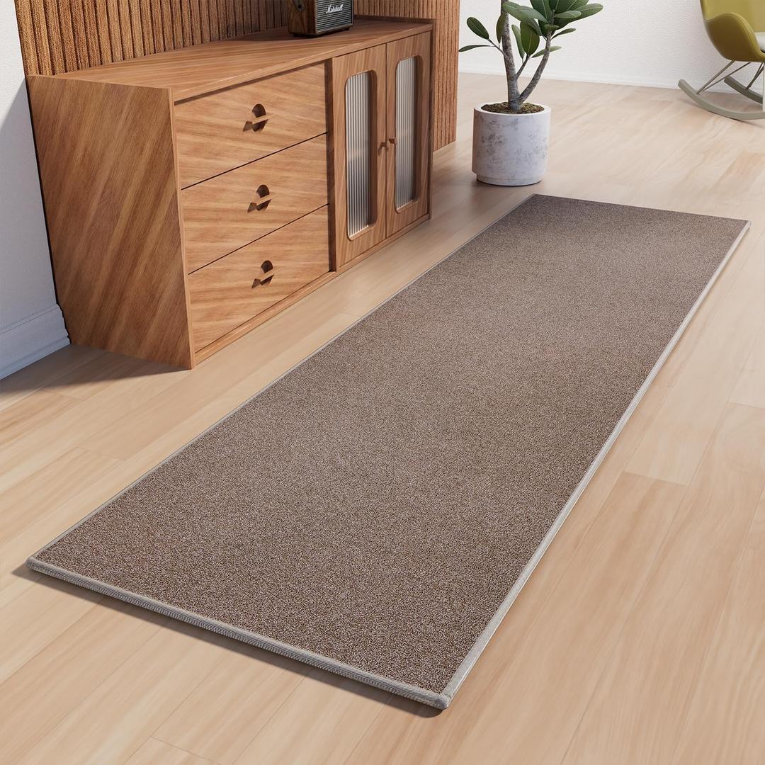 AREDO Runner Rug with Non Slip Rubber Backing, Washable Soft Floor Carpet for Kitchen, Hallway, Entryway Indoor, Bedroom, Laundry, Low Pile Area Rugs, Solid color with Pointillism style, 2*8 ft BROWN