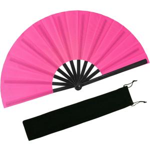 EOSAU Boots on The Ground Hand Fan, Large Rave Fan Clacking Fans for Line Dancing Popping Folding Hand Fan Foldable for Kungfu Festival EDM Party Music (Pink)