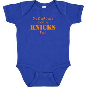 New York Basketball My Dad Says I am Fan Baby Bodysuit (Blue, S)