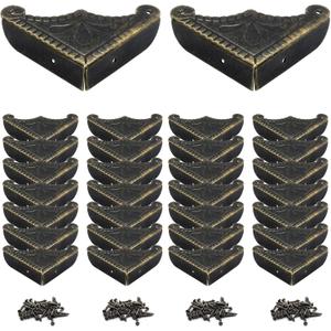 30Pcs Antique Box Corner Protectors, Decorative Edge Safety Guard Cabinet Furniture Corner Protectors for Jewelry Box and Wooden Case(1.9"x1.9"x0.4")