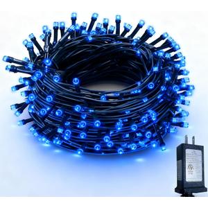 RPGT Christmas Light 500 LEDs 172ft Green Cable Wire Fairy String Outdoor Twinkle Lights Plug in 12 Modes for Xmas Tree, Party, Halloween, Indoor,Outdoor, Garden, Wedding, Home Decoration (Blue)