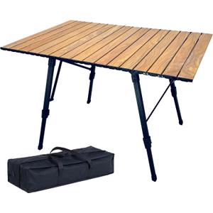 Portable Adjustable Camping Table - Sturdy Aluminum, Oversized Foldable Surface for Outdoor Picnic, BBQ, and Indoor Use (SM-36.25, Brown)