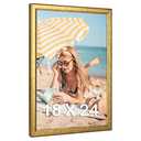 MOUDAMION Wood 18x24 Frame Gold, Ornate Natural 24x18in Poster Picture Frame, Modern Golden 18 x 24inch Gallery Wall Photo Frame with HD Plexiglass, Horizontal Vertical Wall Mounting Display 1pcs