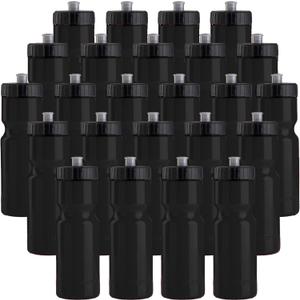 50 Strong Bulk Water Bottles | 24 Pack Sports Bottle | 22 oz. BPA-Free Easy Open with Pull Top Cap | Made in USA | Reusable Plastic Water Bottles for Adults & Kids | Top Rack Dishwasher Safe (Black)