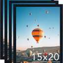 JCJMY 15x20 Picture Frame Set of 4 Black for Wall Hanging, Wall Mounting Horizontally or Vertically, 15 x 20 Wall Gallery Poster Photo Frame with Shatter Resistant Plexiglass, 4 Pack, Black