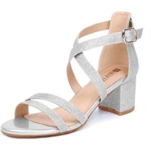 IDIFU Women's Block Low Chunky Heel Strappy Sandals Open Toe Ankle Strap Dress Wedding Evening Shoe for Women Bridal (7.5)