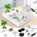 GOZILLA Small Turtle Tank Kit+Water Pump+Lamp, Acrylic Turtle Tank Starter Kit with Adjustable 5W Water Pump and Timing/Dimming Lamp, Multi-Functional Area for Small Turtles(White Kit).