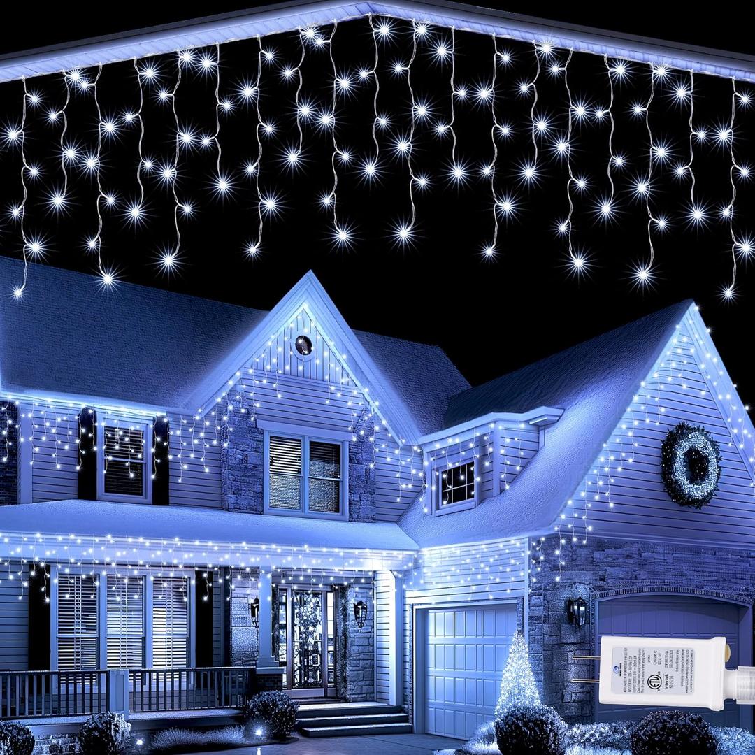 Lomotech Christmas Icicle Lights - 32Ft 8 Modes Waterproof Christmas Lights Connectable with Timer for Holiday, Wedding Party, Eaves, Christmas Decorations (White)