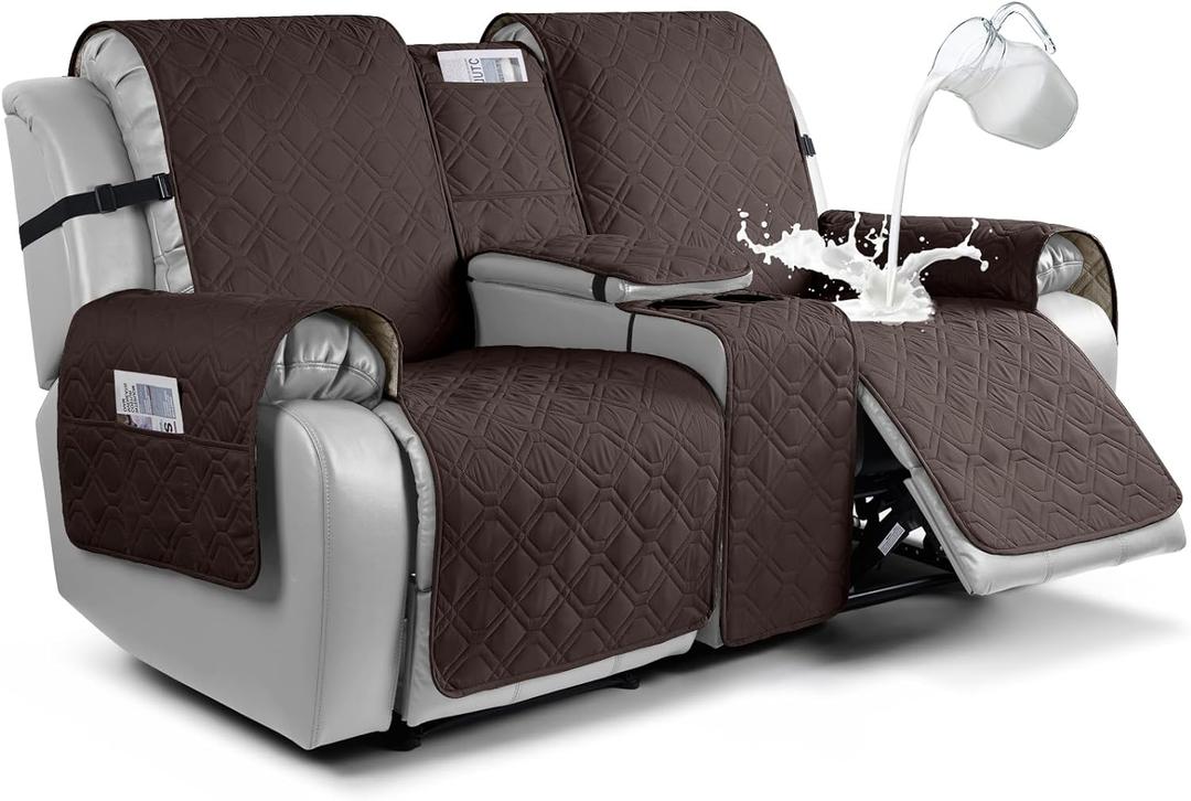 VANSOFY Loveseat Recliner Cover with Console 100% Waterproof Sofa Slipcovers Non-Slip Reclining Couch Covers Split Sofa Cover Furniture Protector for Pets, Dogs(Chocolate)