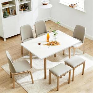 47" Wooden Foldable Kitchen Table Dining Table Rotating Table 4-6 People (White)