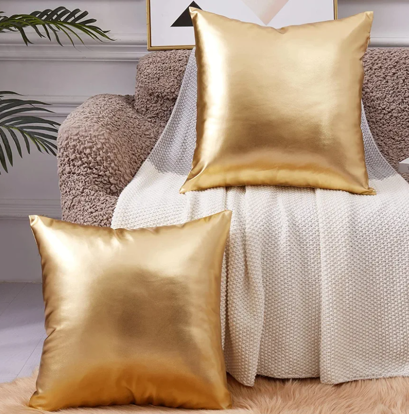 EUCIOR Decorative Pillow,Gold Pillow Covers 20x20 Decorative Throw Pillow Covers Modern Metallic Shiny Cushion Cover,Throw Pillows for Bed Couch Sofa,Gold Pillows