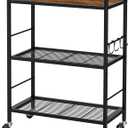 3-Tier Metal Storage Rack with Industrial Wheels,Mesh Shelving Unit with Wooden Table top,Adjustable Shelf,23.6-Inch Width,for Kitchen,Laundry,Pantry,Plant,Black