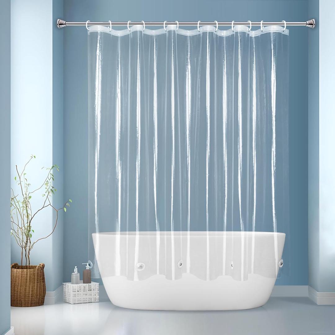EurCross Clear Shower Curtain Liner Short Length 68 inches with 5 Magnets and Hooks, Waterproof PVC-Free 9G Heavy Duty PEVA Shorter Transparent Shower Curtain 72 x 68 inch