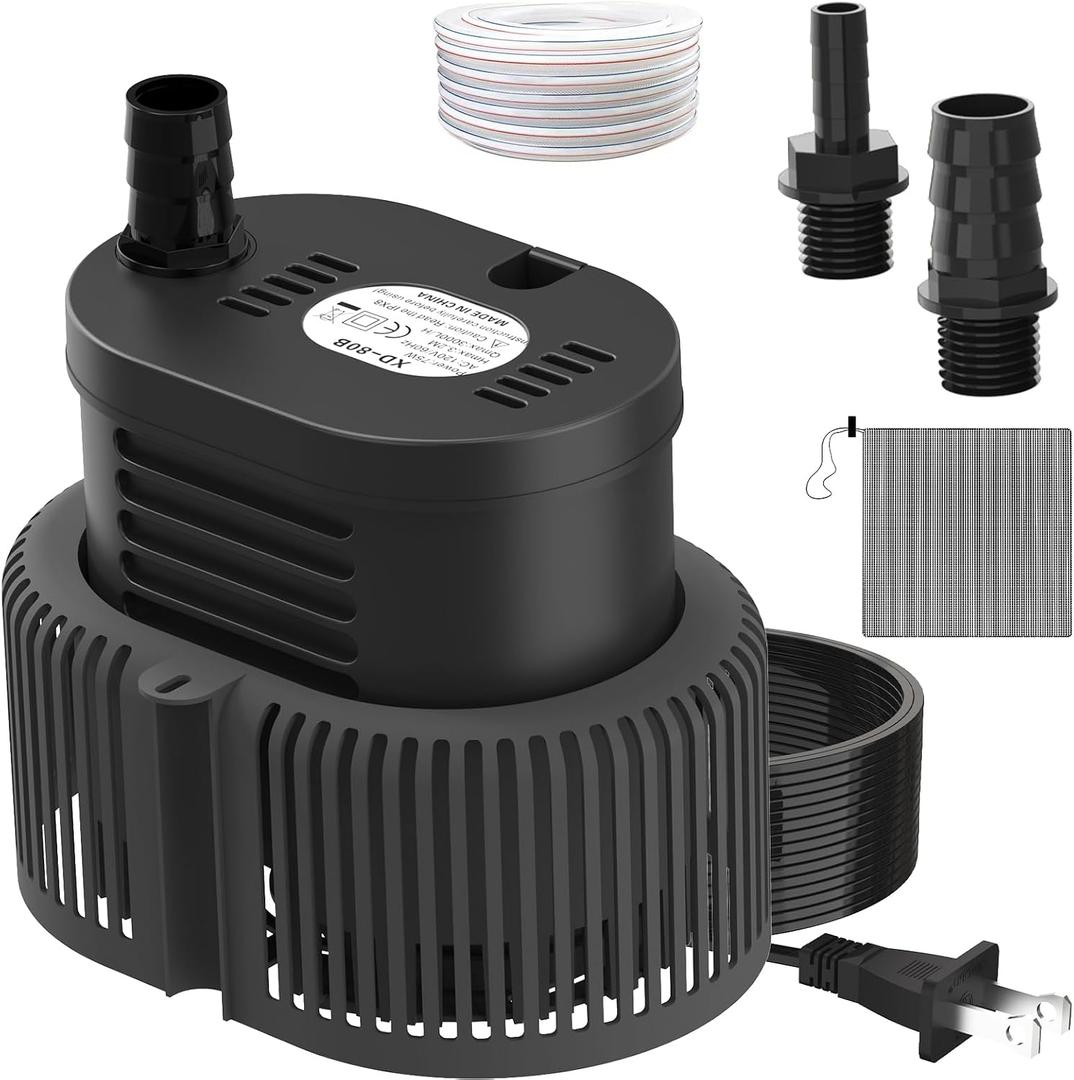Pool Cover Pump Above Ground - Submersible Sump Pump, Swimming Water Removal Pumps, with Drainage Hose & 25 Feet Extra Long Power Cord, 850 GPH inGround, 3 Adapters Black