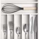 KitchenEdge Silverware Organizer - Cutlery, Flatware, and Utensil Holder for Kitchen Drawers, Fixed 10.5” Width, 7 Storage Compartments, Non-Slip Feet, Rounded Corners, 100% Bamboo, White Finish