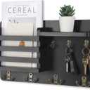 Nekon Mail Holder for Wall Mail Organizer with Key Hooks Hallway Farmhouse Decor Storage Racks with Floating Shelf and Flush Mount Hardware (16.8Inch x 10Inch x 3.2Inch) (Black)