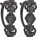 Sungmor 2PC Solid & Sturdy Cast Iron Gate Handles, Heavy Duty 8.7" Long Strong Barn Door Handles, Pretty Rustic Farmhouse Fence Gate Garage Closet Drawer Cabinet Decorative Handles Sliding Door Pulls (Flower Pattern-8.7H*3.4W*2.8H(inch))