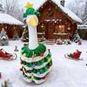 Christmas Porch Goose Outfit Holiday Costume with Green Tree Skirt and Santa Hat for 23" High Concrete Goose Clothes Outdoor Garden Statue Decor Accessories (Xmas06)