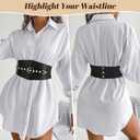 Wide Waist Belt Women Elastic Chunky Stretchy Elegance Belt with Gold Rivets Buckle for Daily Costume (Black)