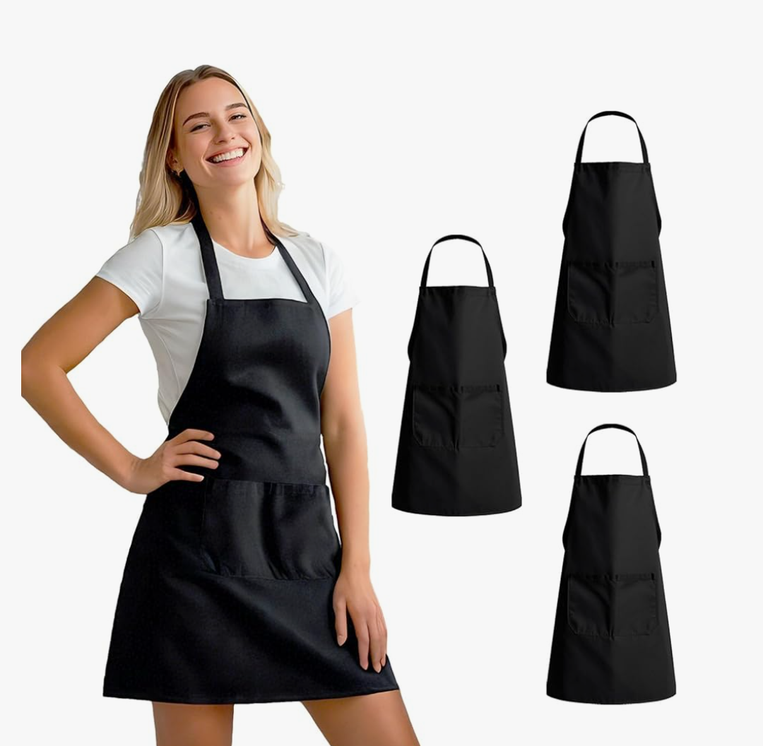 3 Pack Kitchen Cooking Aprons with 2 pockets, Aprons for Women/Man/Chef with Pockets,Aprons Kitchen Craftsmanship Black