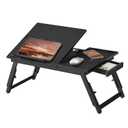 SONGMICS Bed Laptop Desk, Folding Bed Tray for Laptop up to 15.6 Inches, Adjustable Angle and Height, Portable for Working Reading Writing Breakfast, Bamboo Legs, Drawer, Ebony Black ULLD105BE01