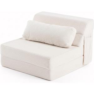 Folding Sofa Bed with Pillow, Convertible Sleeper Chair, Comfy Floor Futon Couch Mattress Lounge Sofa for Adults Portable Fold Out Chair Bed for Living Room Bedroom, Single, Beige