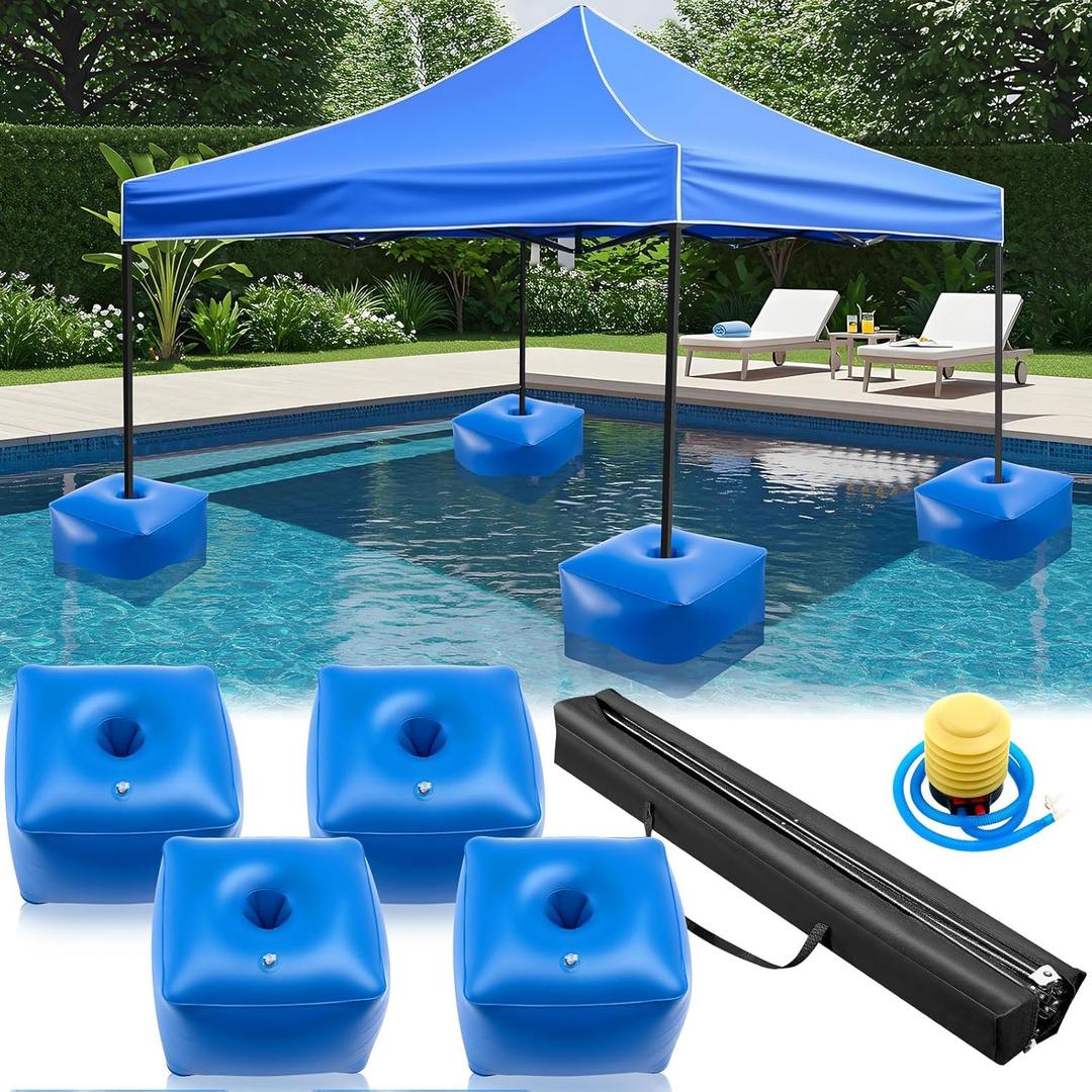 Leinuosen 10' 10' Floating Pool Canopy Set with 4 Pcs Water Canopy Shade Float Kits Steel and Aluminum Frame Floating Umbrella for Pool Lake Beach Include Hand Air Pump and Carry Bag(Blue)