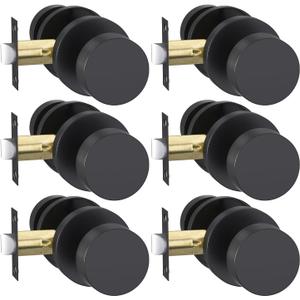 Goldenwarm Black Closet Door Knobs, Zinc Alloy Matte Black Passage Door Knobs, Interior Door Knobs for Hallway, Closets, Black Door Knobs Interior, Heavy Duty Round Ball (6 Pack)