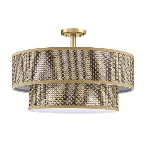 4 LightingSemi Flush Mount Light,Close to Ceiling Lighting Fixture,Dark Linen Fabric Shade Brushed Bronze Finish 20 inch Semi Flush Drum Light for Bedroom,Living Room,Dining Room Hallway