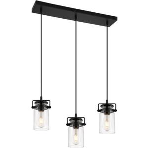 Pendant Lighting for Kitchen Island, Modern Glass Pendant Light Linear Chandelier for Dining Room Industrial Hanging, 3 Light Fixture Adjustable Cord Farmhouse Ceiling Light Black Finish