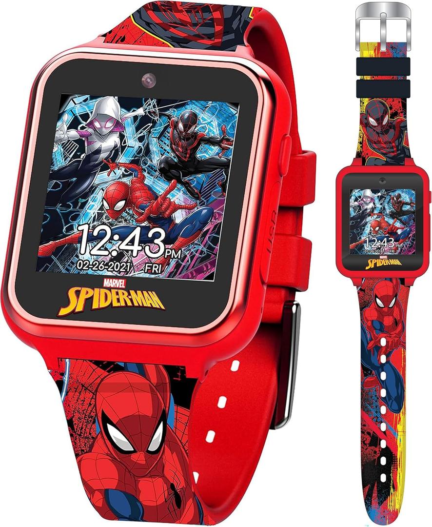 Spider-Man Kids Smartwatch - Interactive LED Screen with 10 Custom Watch Faces, Camera, Games, Alarm, Step Tracker & More - Fun Gift for Boys with Marvel Silicone Strap - Fits Wrists 5.5'' to 8.0"