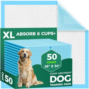 50 Count Dog Pee Pads Extra Large- 28" x 34", Super Absorbent Leak-Proof XL Puppy Pads 50 Pack Quick-Dry XLarge Disposable Pet Potty Training Pads for Dogs, Puppies, Doggie