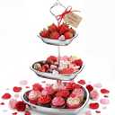 Willinglong 3 Tier Heart Silver Cake Stand Stainless Steel 3 Layer Dessert Stand Cupcake Display Rack Tower Removable Tiered Tray for Valentines Party Birthday Wedding Table Decorations