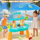 Handwell Toddler Water Table, Auto Water-Absorbing 3-Tier Kids Water and Sand Activity Table with Umbrella & 20PCS Water Toy Accessories, Outdoor Water Play Toys Sensory Playset Summer Gift for Age 3+