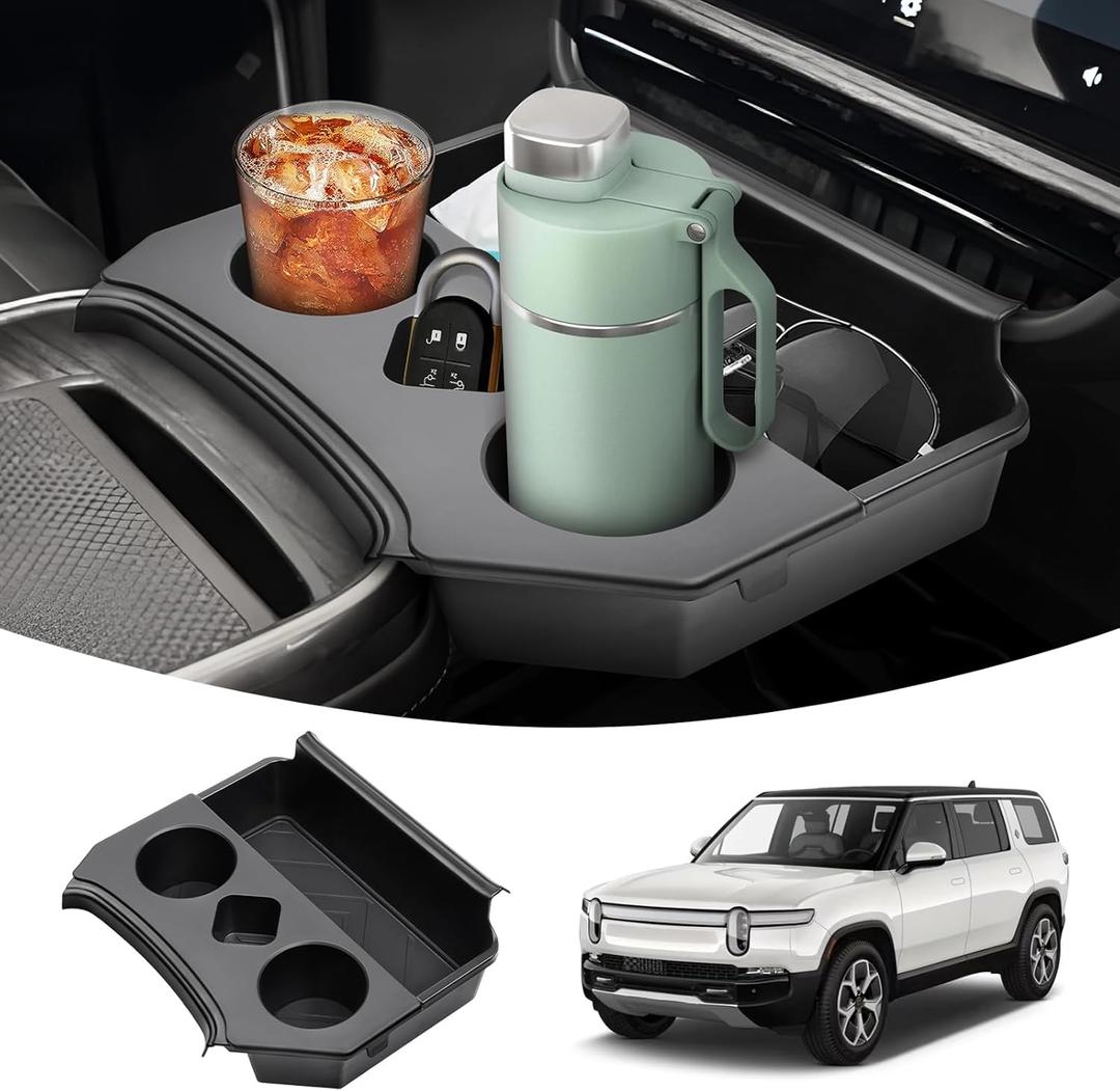 Karltys 2 in 1 Center Console Organizer Dining Tray with Cup Holder for Rivian R1S R1T Accessories 2022-2025 2026, 2 Layer Storage Box with Detachable Drink Holder & Anti-Slip Silicone Mat Karltys 2 in 1 Center Console Organizer Dining Tray with Cup Holder for Rivian R1S R1T Accessories 2022-2025 2026, 2 Layer Storage Box with Detachable Drink Holder & Anti-Slip Silicone Mat