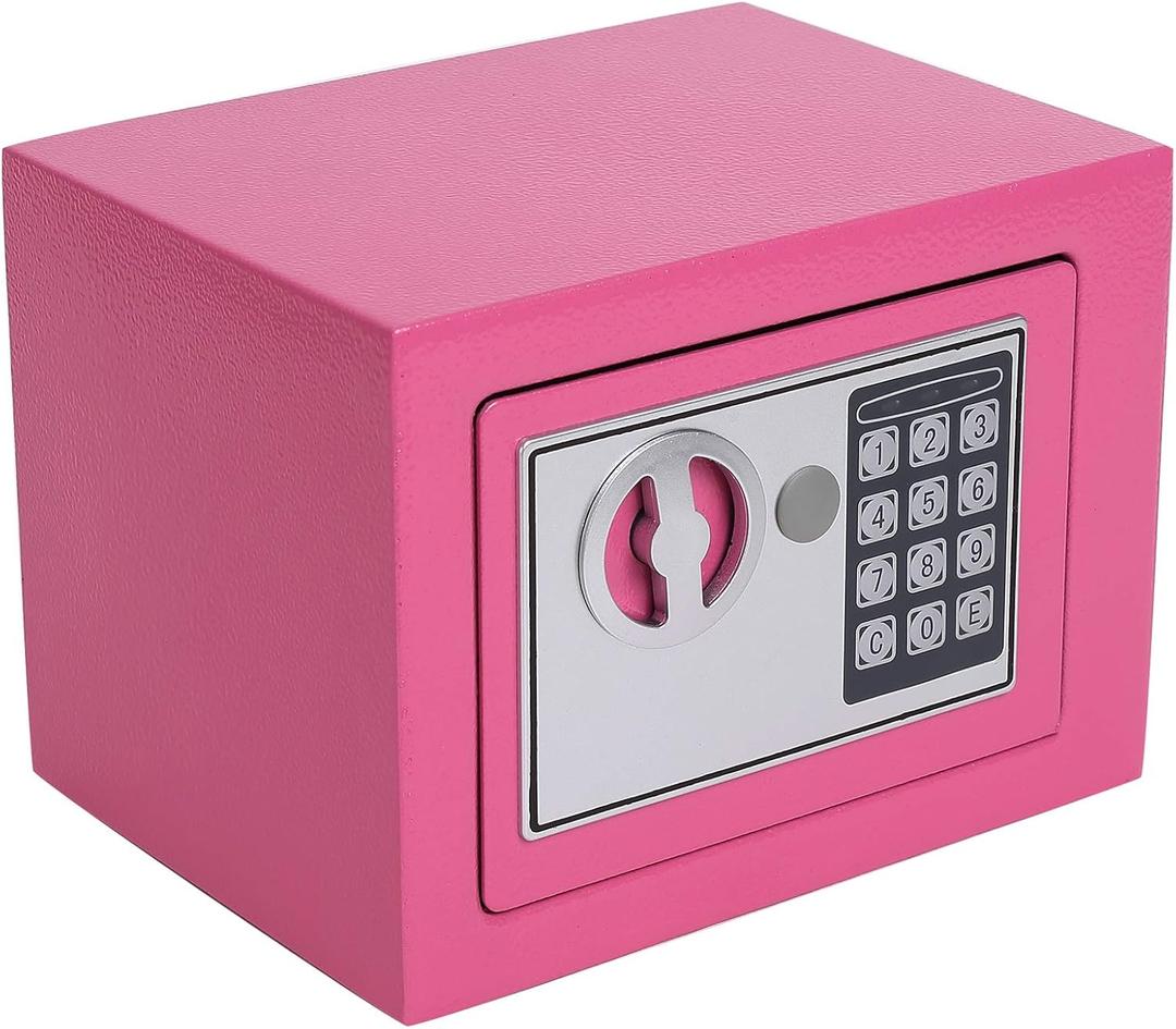 Key and Electronic Security Safe Box Digital Deposit Box for Home Office Hotel Business Lock Box for Cash Jewelry Storage (Pink, 0.17 Cubic Feet) (0.17cf)