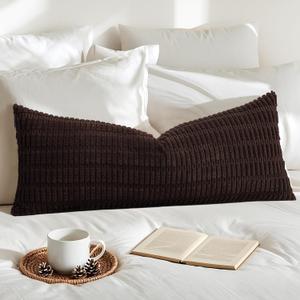 OTOSTAR Corduroy Decorative Lumbar Throw Pillow Cover 14x36 Inch Super Soft Boho Striped Rectangle Pillow Covers Case Modern Cushion Covers for Sofa Couch Bedroom Car Decor Dark Brown
