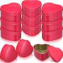 Moxweyeni 12 Pieces Valentine‘s Day Heart Shaped Metal Tins Box with Lids Valentine‘s Day Candy Boxes Cookie Biscuits Jar Empty Tin Box for Candies Treasures Cookies Kitchen Wedding Parties(Red)