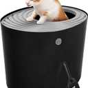 IRIS USA Cat Litter Box, Large Top Entry with Litter Catching Lid and Scoop, Dog Proof, Cat Box Enclosure, Dark Gray/White
