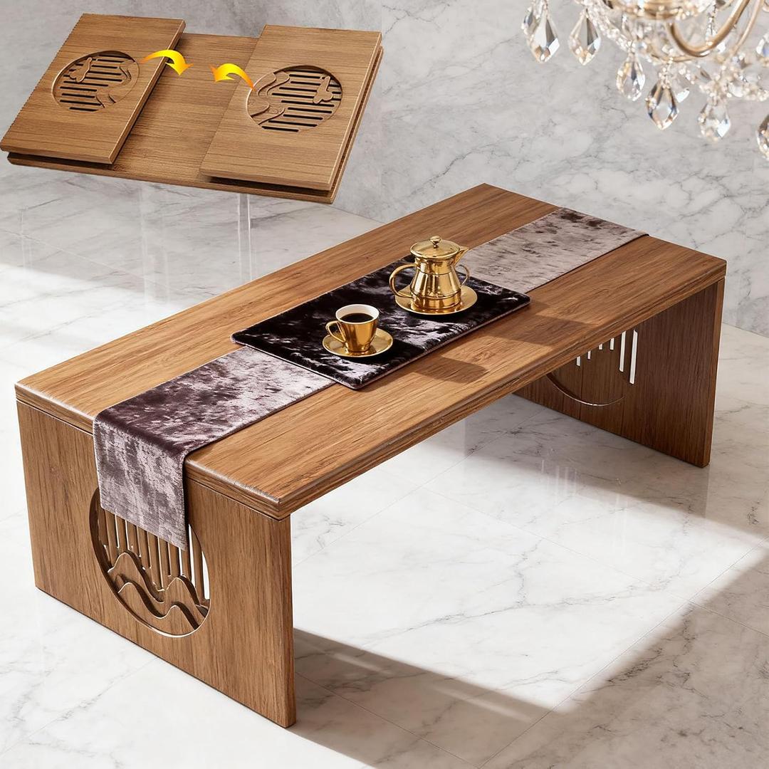 Japanese Floor Desk Foldable Bamboo Folding Coffee Table, Japanese Folding Table Low Coffee Table for Sitting On The Floor No Assembly, Solid Wood Japanese Dining Table Easy Storage Compact Design, A-39.4*14.5*11.8in