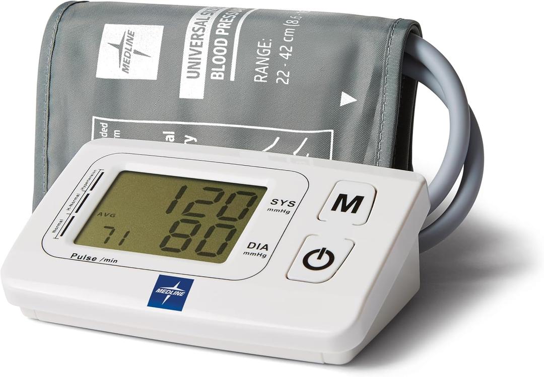Medline Automatic Blood Pressure Monitor, Universal Upper Arm Cuff, Large Digital LCD Display, Talking Feature, Stores Up to 90 Readings, Batteries Included