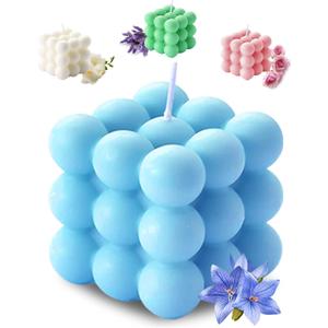 Bubble Cube Candles, 5.4 oz Soy Wax Aromatherapy Candle, Bluebell (Blue), Set of 3