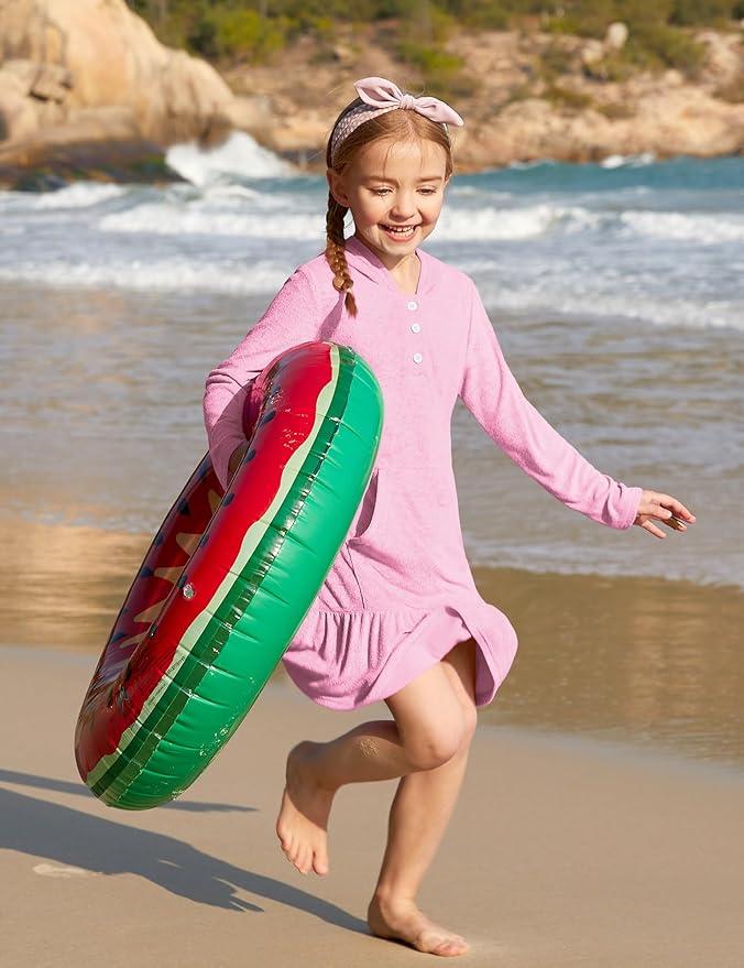 BesserBay Girls Summer Long Sleeve Coverups Button Down Terry Quickly Dry Ruffle Hem with Hood Cover Up (XL)
