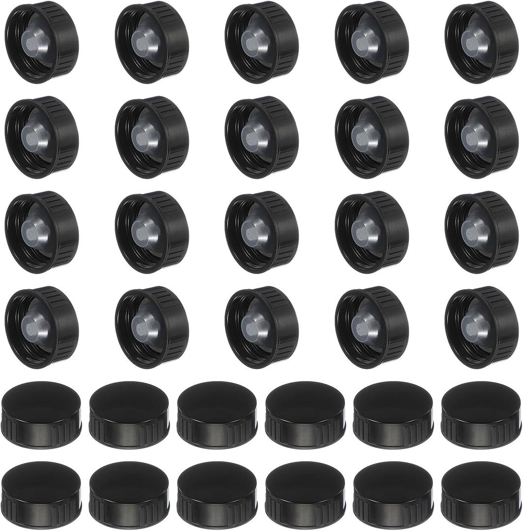 uxcell 32 Pcs Phenolic Resin Cover, 28mm Poly Seal Screw Caps Plastic Replacement Bottle Caps Thread Plastic Lids for Chemicals Food Cosmetics Bottles, Black
