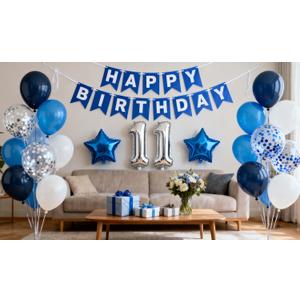 11th Birthday Party Decoration for Boys, Happy Birthday Banner Blue Number 11 Birthday Balloons 11th Birthday Latex Confetti Balloon for Boys Him Son 11 Years Old Birthday Decoration Supplies (11th)