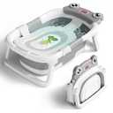 Baby Bathtub, Collapsible Newborn Bathtub for Infant to Toddler 0-24 Months with Soft Cushion and Thermometer,Portable Travel Newborn Tub with No-Slip Feet, Baby Shower Gifts,Grey