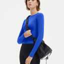 SUUKSESS Women Seamless Workout Long Sleeve Shirts Gym Athletic Running Yoga Tops (Blue, XL)