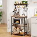 SNTD Kitchen Bakers Rack with Power Outlet 10 Hooks, 4 Tiers Coffee Bar Station Cabinet, Microwave Stand with Storage (Rustic Brown, 21.7 x 14.2 x 49.6 Inch)