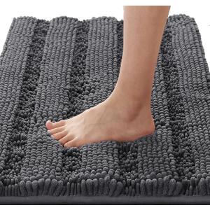 H.VERSAILTEX Bath Rugs for Bathroom Non Slip Bath Mats Extra Thick Chenille Striped Rug 20" x 32" Absorbent Non Skid Fluffy Soft Shaggy Washable Dry Fast Plush Mat for Indoor, Bath Room, Tub - Grey